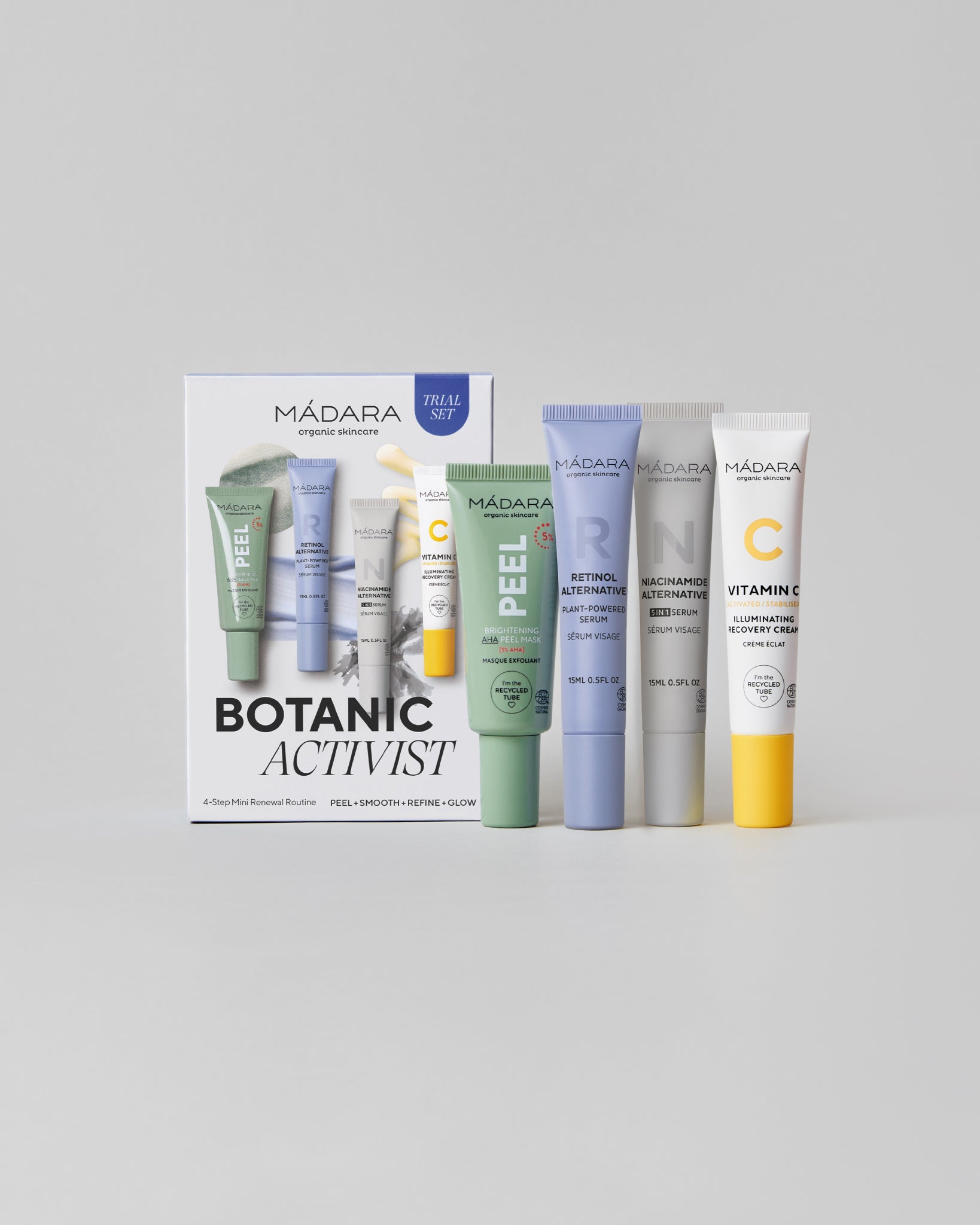 MรDARA Organic Skincare botanic activist mini renewal routine A0035 product photo on plain background.