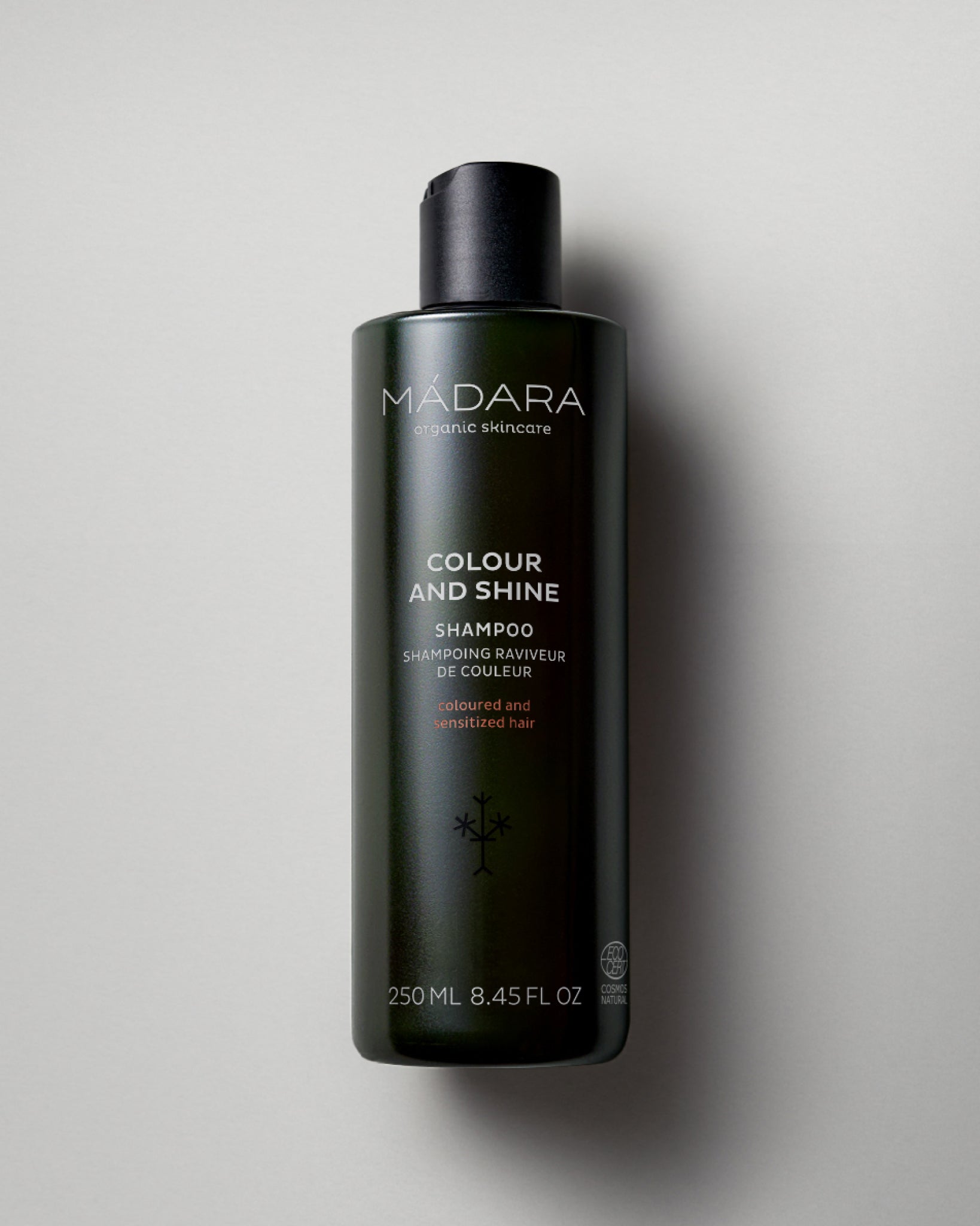 MÁDARA Organic Skincare colour and shine shampoo A4002 shampoo product photo on plain background.