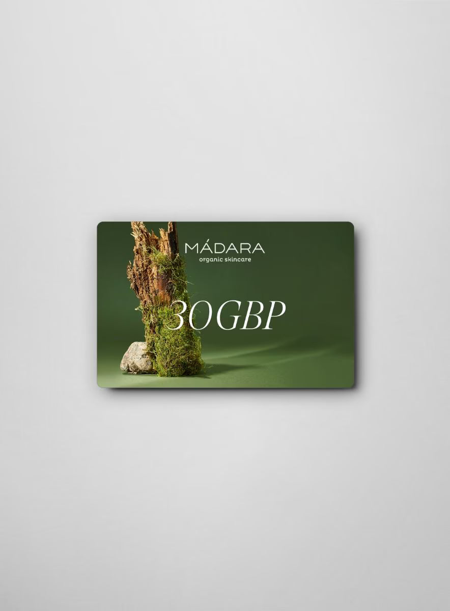 MÁDARA Organic Skincaregift card 30 gbp 1 product photo on plain background.