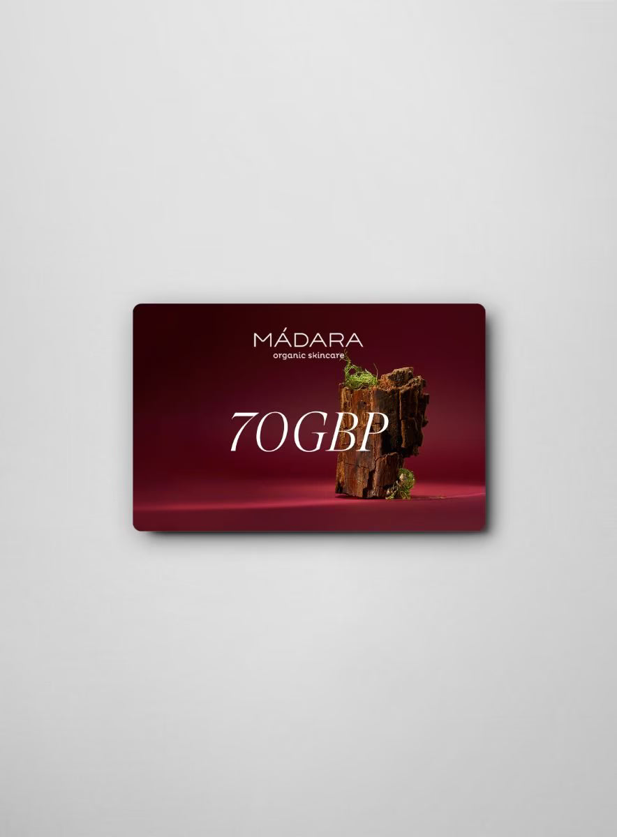 MÁDARA Organic Skincaregift card 70 gbp product photo on plain background.